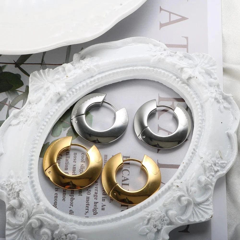 Dropshipping Statement Stainless Steel Jewelry Tarnish Free 2022 Geometric 18K Gold Plated Chunky Hoop Earrings Jewelry Women