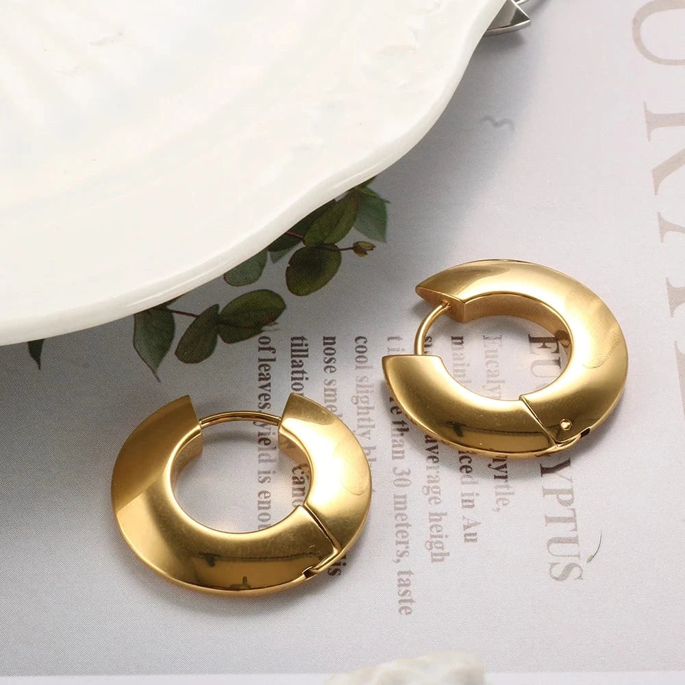 Dropshipping Statement Stainless Steel Jewelry Tarnish Free 2022 Geometric 18K Gold Plated Chunky Hoop Earrings Jewelry Women