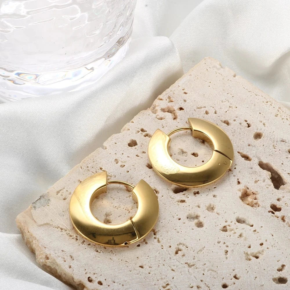 Dropshipping Statement Stainless Steel Jewelry Tarnish Free 2022 Geometric 18K Gold Plated Chunky Hoop Earrings Jewelry Women