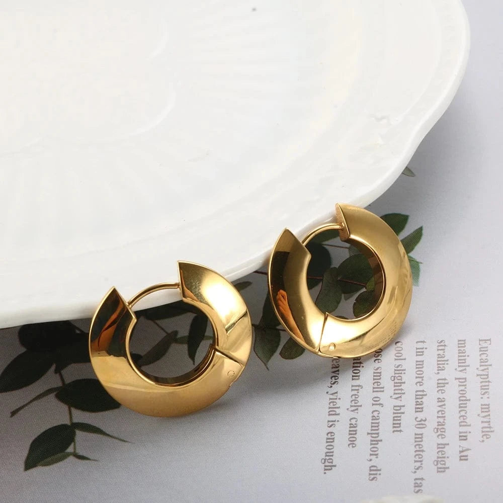 Dropshipping Statement Stainless Steel Jewelry Tarnish Free 2022 Geometric 18K Gold Plated Chunky Hoop Earrings Jewelry Women
