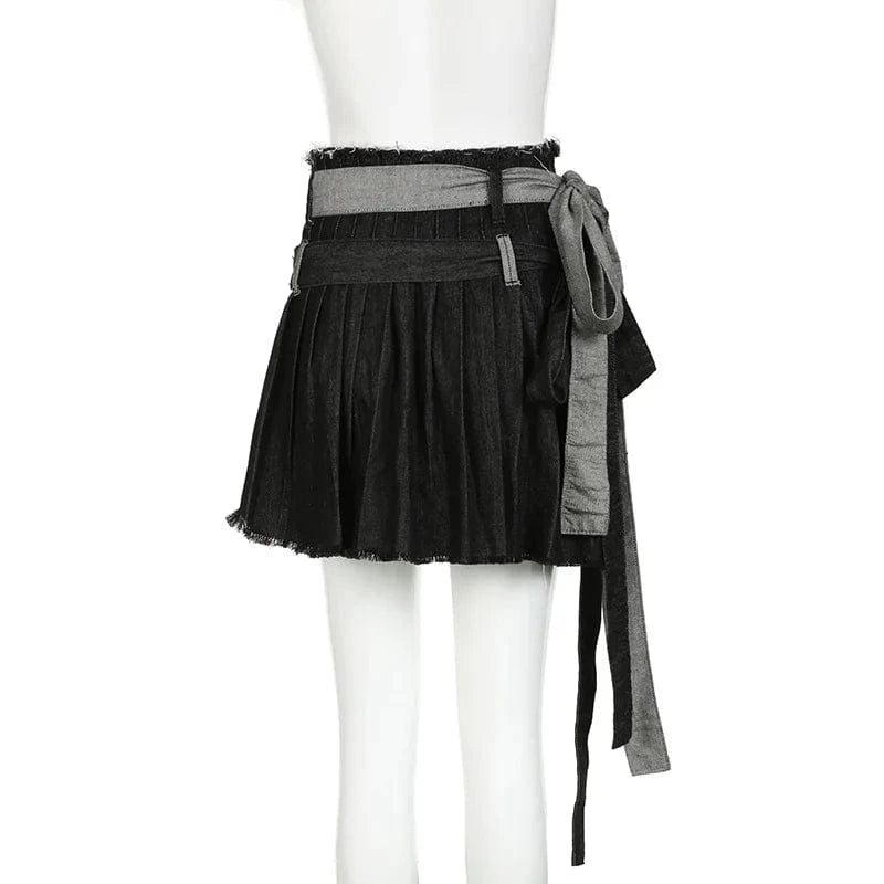 Dropshipping summer boutique 2024 fashion girls mini denim jeans pleated women's skirts