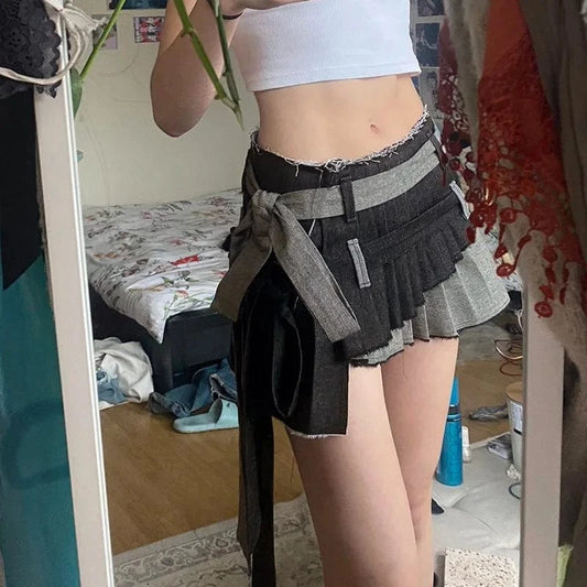 Dropshipping summer boutique 2024 fashion girls mini denim jeans pleated women's skirts