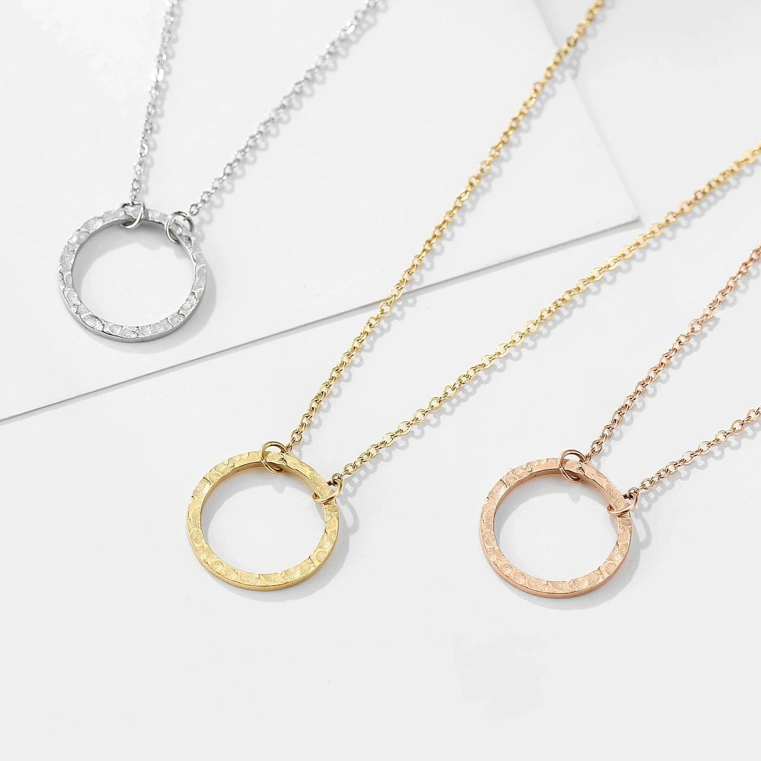 Dropshipping  Women Stainless Steel Open Circle Charm Necklace Dainty Tiny Circle Pendant Necklace Gold Silver
