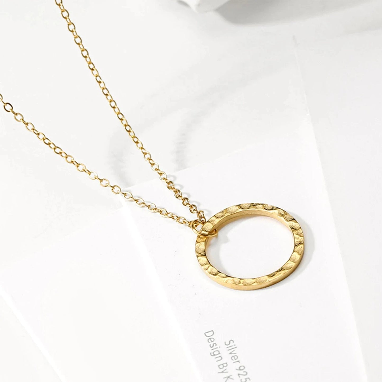 Dropshipping  Women Stainless Steel Open Circle Charm Necklace Dainty Tiny Circle Pendant Necklace Gold Silver