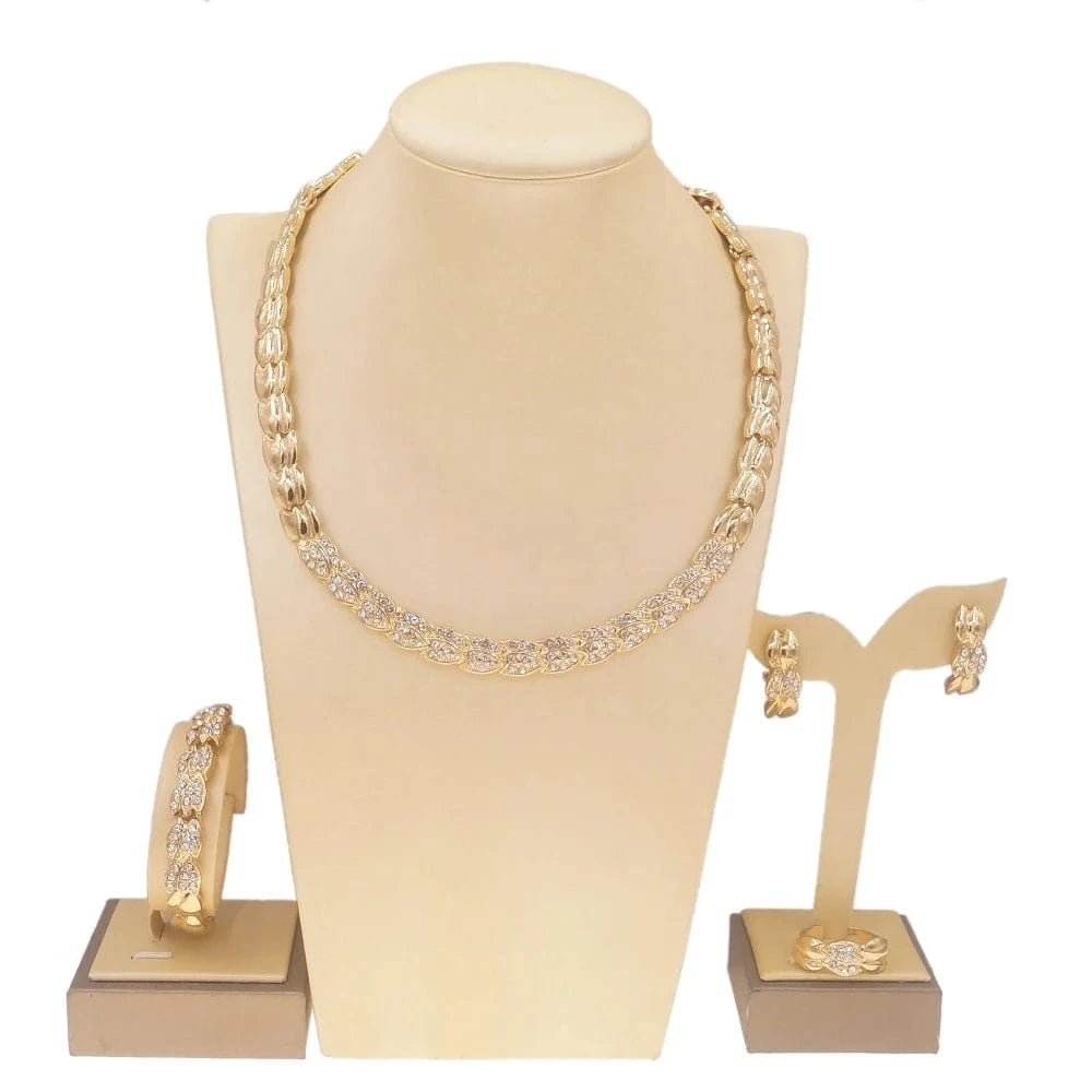 DSC02996 Fashion Factory Price Italian Gold Plated Jewelry Dubai Gold Jewelry Set For Women 4 Pieces Necklace Set  Earring Ring Bracelet