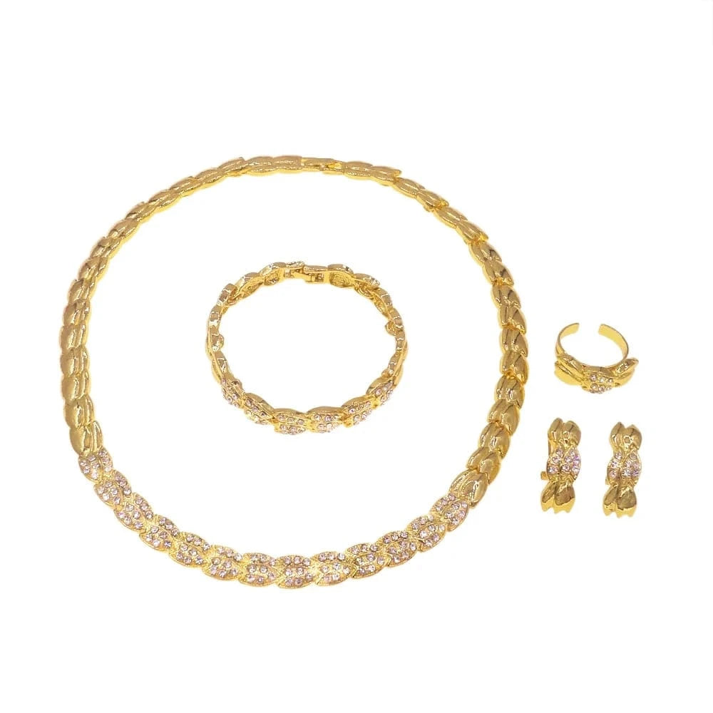 DSC02996 Fashion Factory Price Italian Gold Plated Jewelry Dubai Gold Jewelry Set For Women 4 Pieces Necklace Set  Earring Ring Bracelet