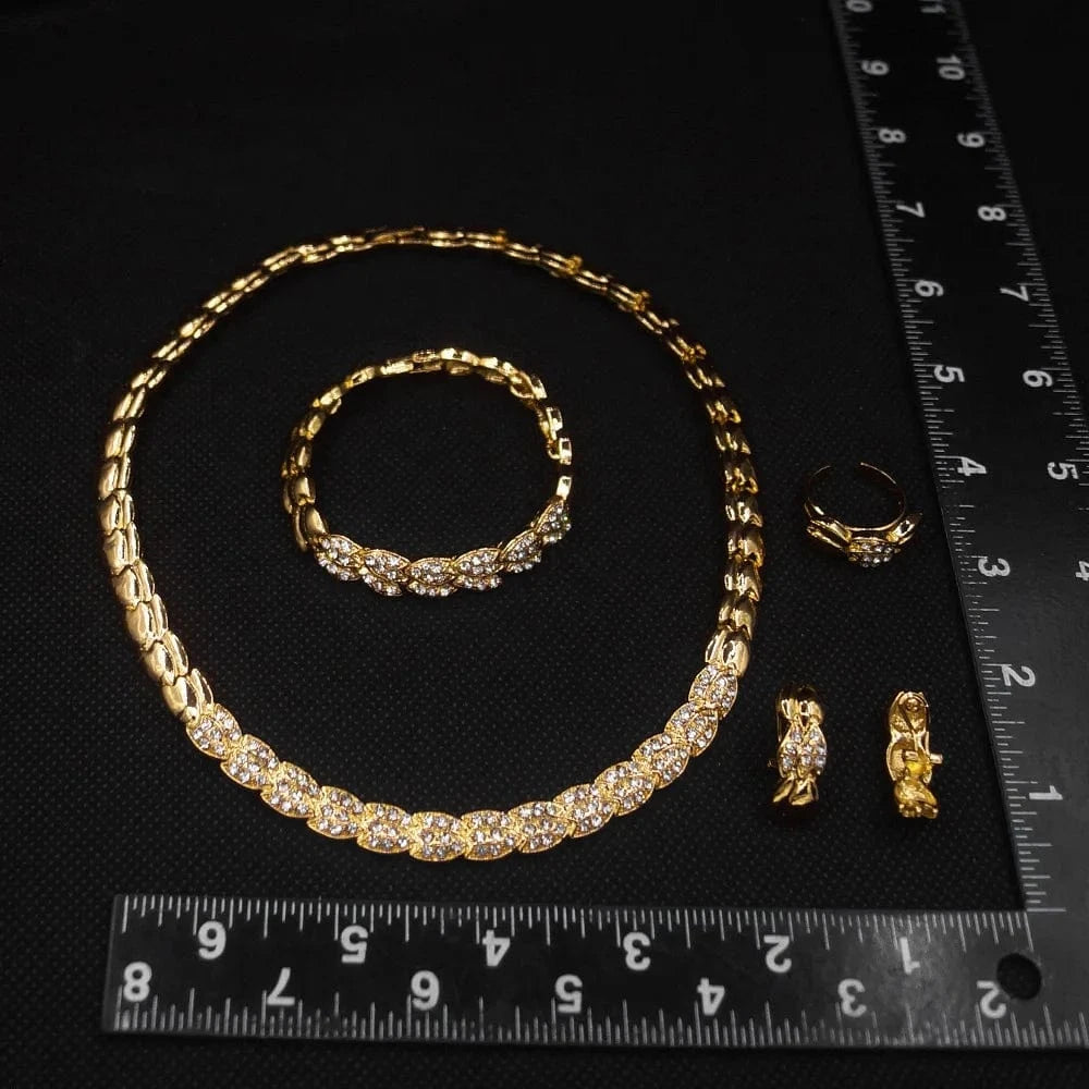 DSC02996 Fashion Factory Price Italian Gold Plated Jewelry Dubai Gold Jewelry Set For Women 4 Pieces Necklace Set  Earring Ring Bracelet