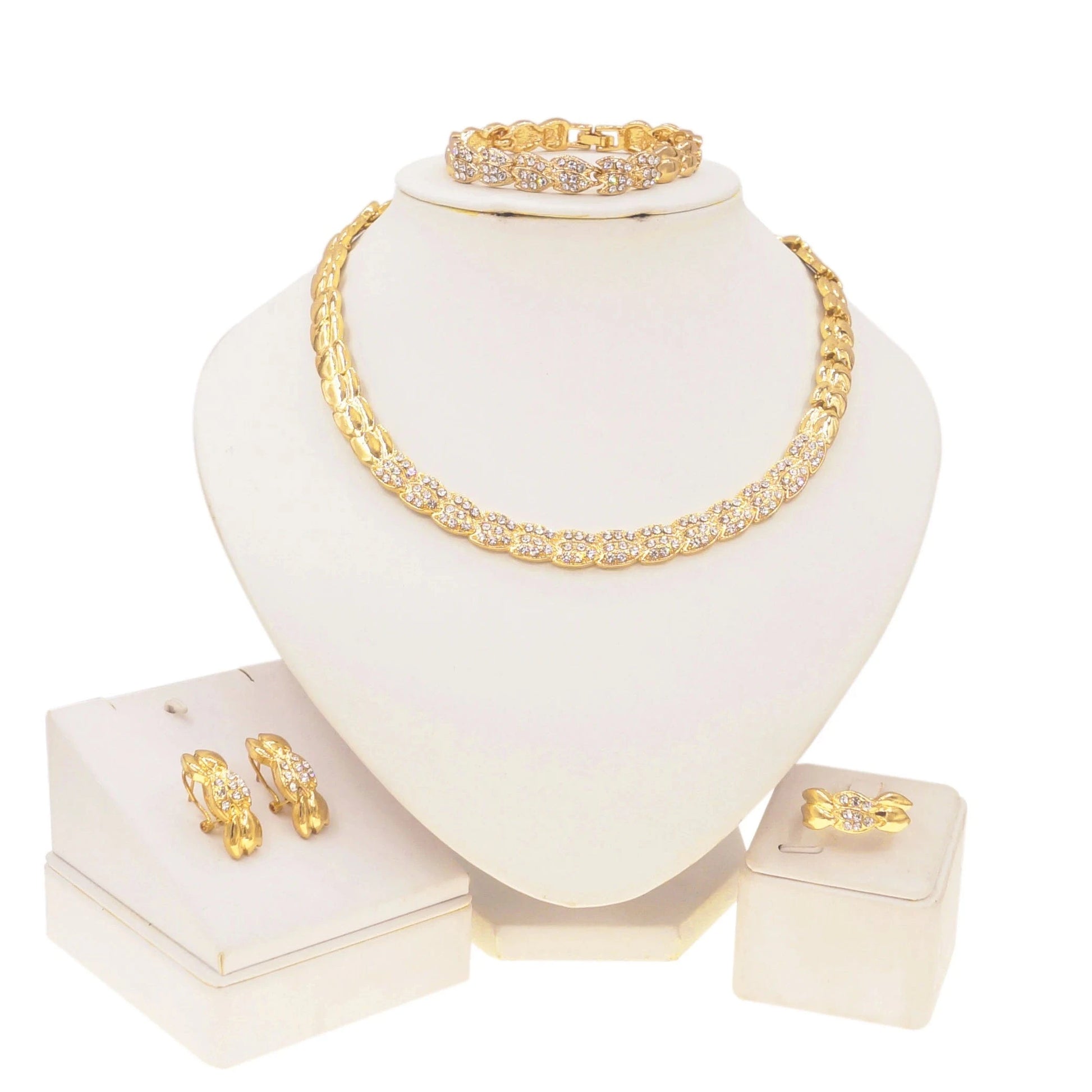 DSC02996 Fashion Factory Price Italian Gold Plated Jewelry Dubai Gold Jewelry Set For Women 4 Pieces Necklace Set  Earring Ring Bracelet