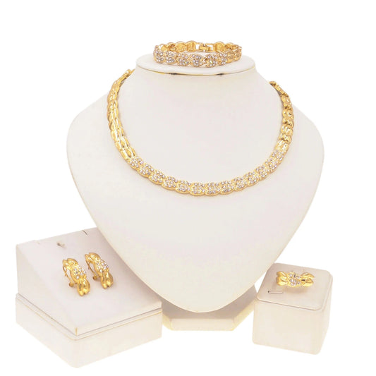 DSC02996 Fashion Factory Price Italian Gold Plated Jewelry Dubai Gold Jewelry Set For Women 4 Pieces Necklace Set  Earring Ring Bracelet