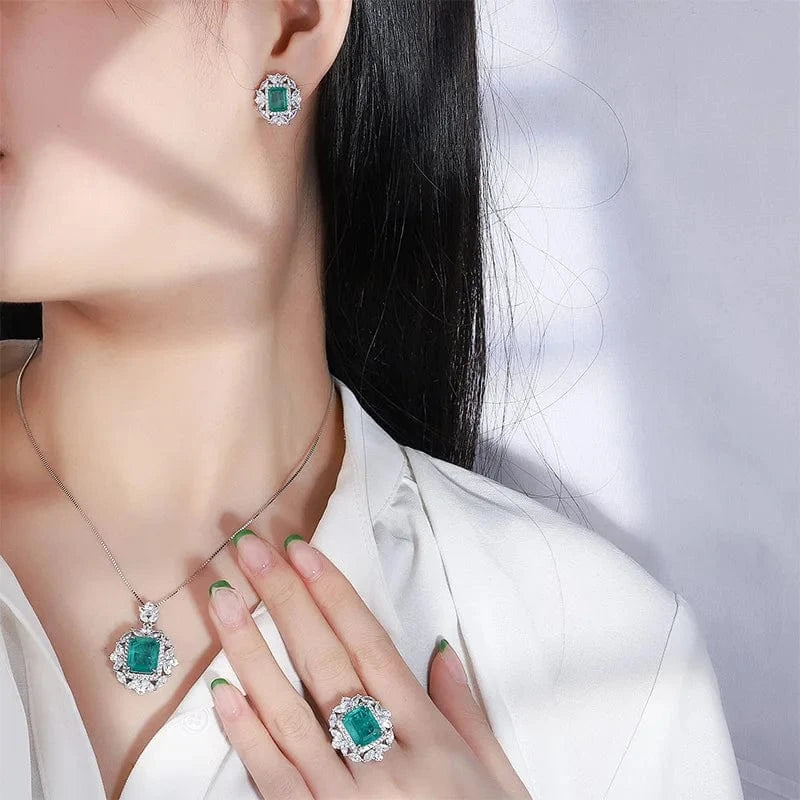 Dubai 925 Silver Jewelry Sets Fashion Necklace Zircon Engagement Girl Jewelry Wedding Bridal Emerald Green jewelry sets
