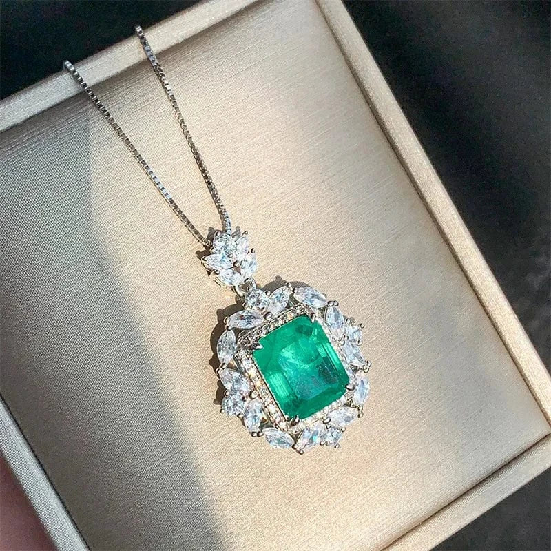 Dubai 925 Silver Jewelry Sets Fashion Necklace Zircon Engagement Girl Jewelry Wedding Bridal Emerald Green jewelry sets