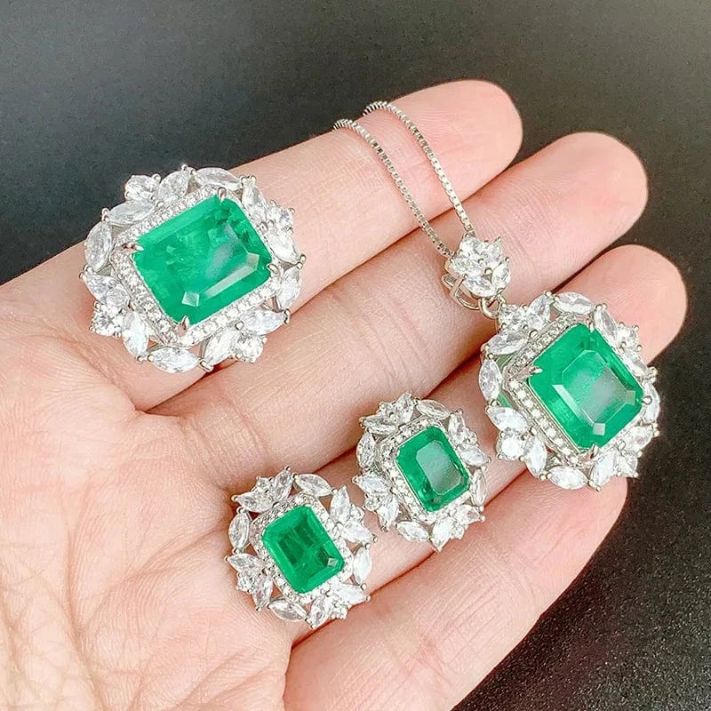 Dubai 925 Silver Jewelry Sets Fashion Necklace Zircon Engagement Girl Jewelry Wedding Bridal Emerald Green jewelry sets