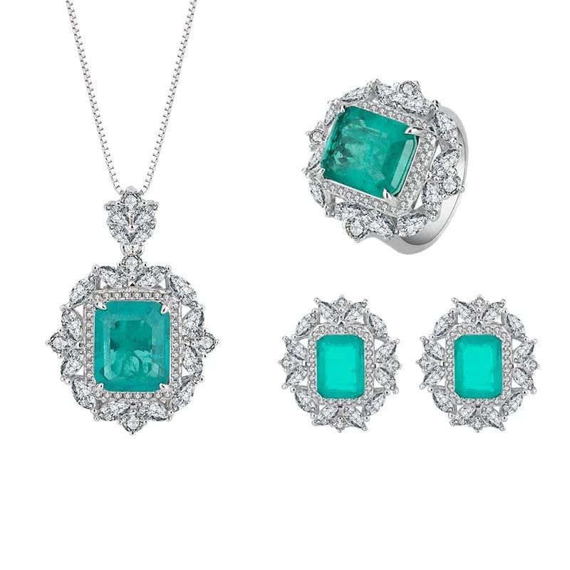 Dubai 925 Silver Jewelry Sets Fashion Necklace Zircon Engagement Girl Jewelry Wedding Bridal Emerald Green jewelry sets