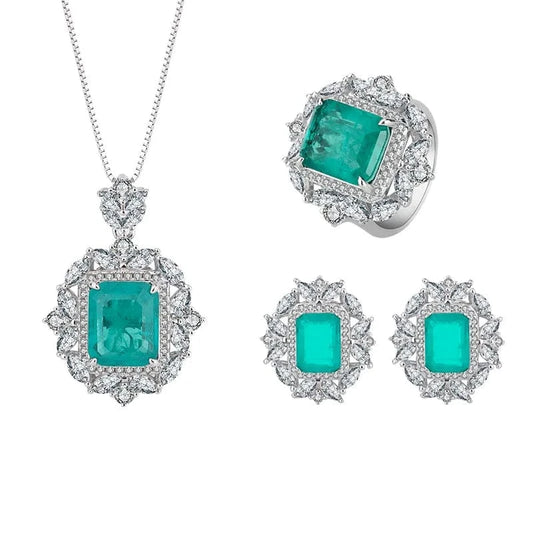 Dubai 925 Silver Jewelry Sets Fashion Necklace Zircon Engagement Girl Jewelry Wedding Bridal Emerald Green jewelry sets