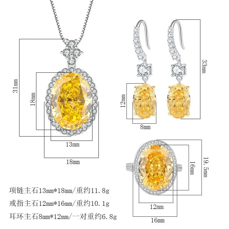 Dubai 925 Silver Jewelry Sets Fashion Necklace Zircon Engagement Girl Jewelry Wedding Bridal Yellow diamond jewelry sets
