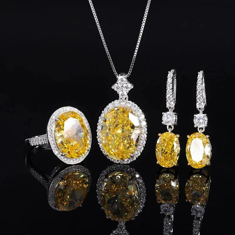Dubai 925 Silver Jewelry Sets Fashion Necklace Zircon Engagement Girl Jewelry Wedding Bridal Yellow diamond jewelry sets
