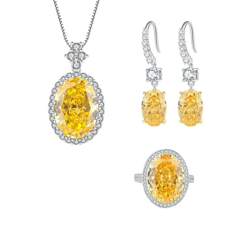 Dubai 925 Silver Jewelry Sets Fashion Necklace Zircon Engagement Girl Jewelry Wedding Bridal Yellow diamond jewelry sets