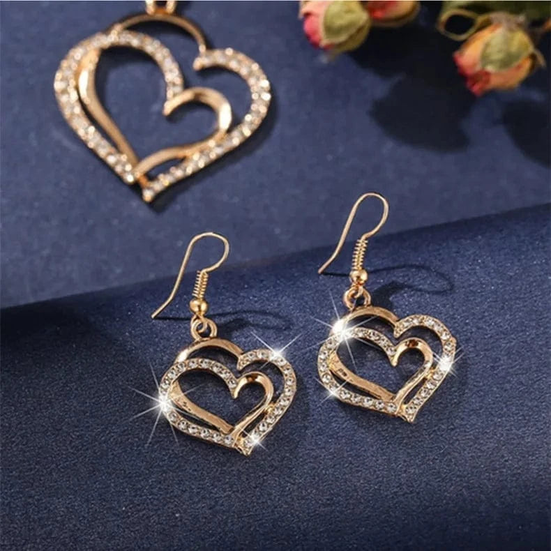 DY Romantic Wedding Party Pendant Necklace Earrings and Bracelet Jewelry Set for Women Gift Box Heart Diamond Crystal Zinc Alloy