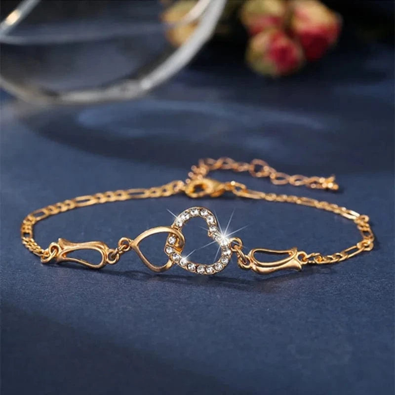 DY Romantic Wedding Party Pendant Necklace Earrings and Bracelet Jewelry Set for Women Gift Box Heart Diamond Crystal Zinc Alloy