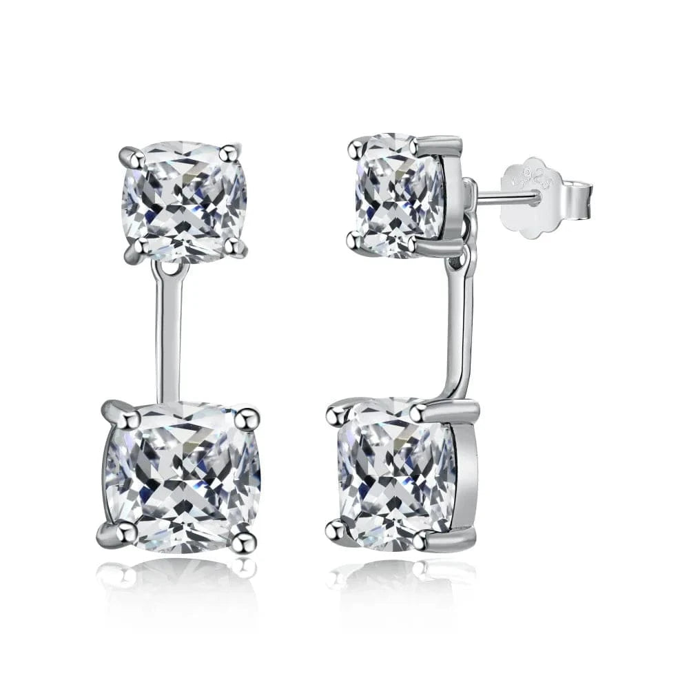 DY110152-S-W-WH Dylam Luxury Fine Jewelry Women S925 Silver Diamond Sparkling 2 Stone 5A Zirconia 5ct Party Wedding Bridal Stud Earrings