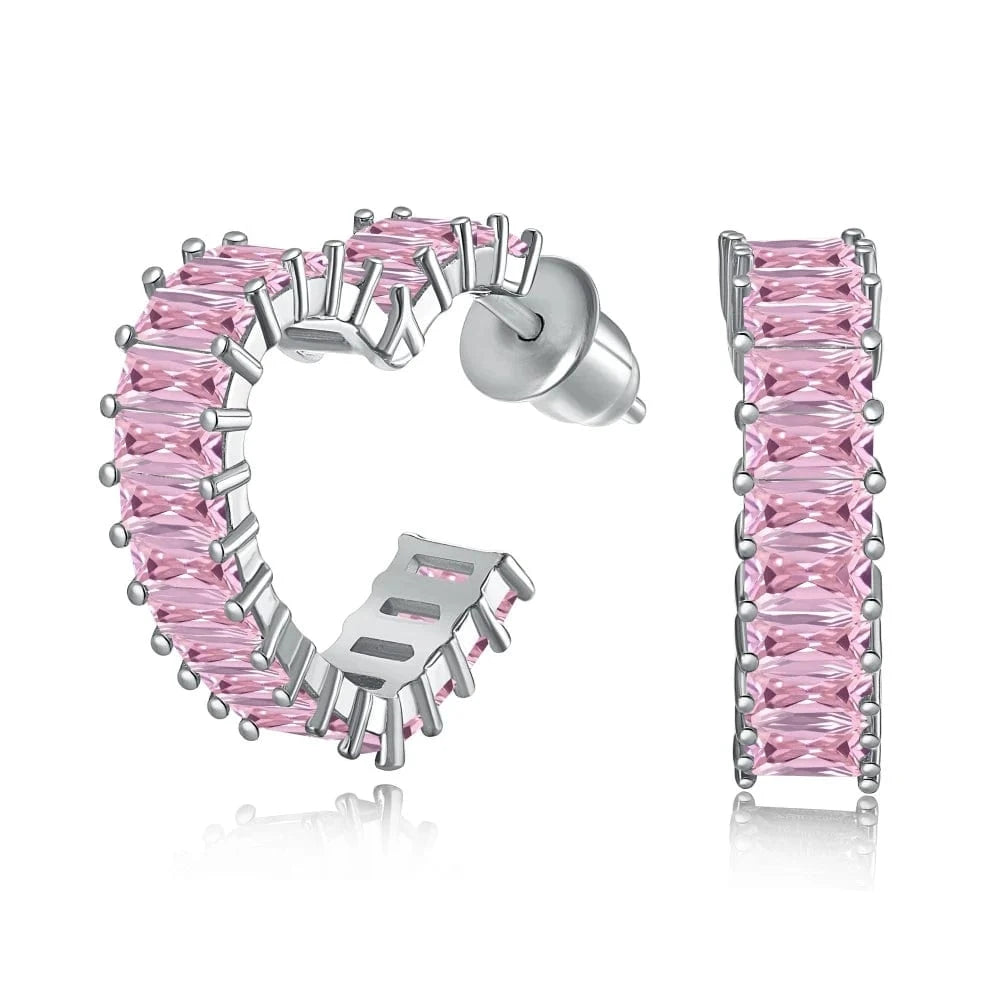 DY110178-S-W-PK Statement Sparkle Bling Cz Cubic Zirconia Diamond Pink Heart Earring Iced Out 925 Sterling Silver Hoop Earrings Jewelry Women