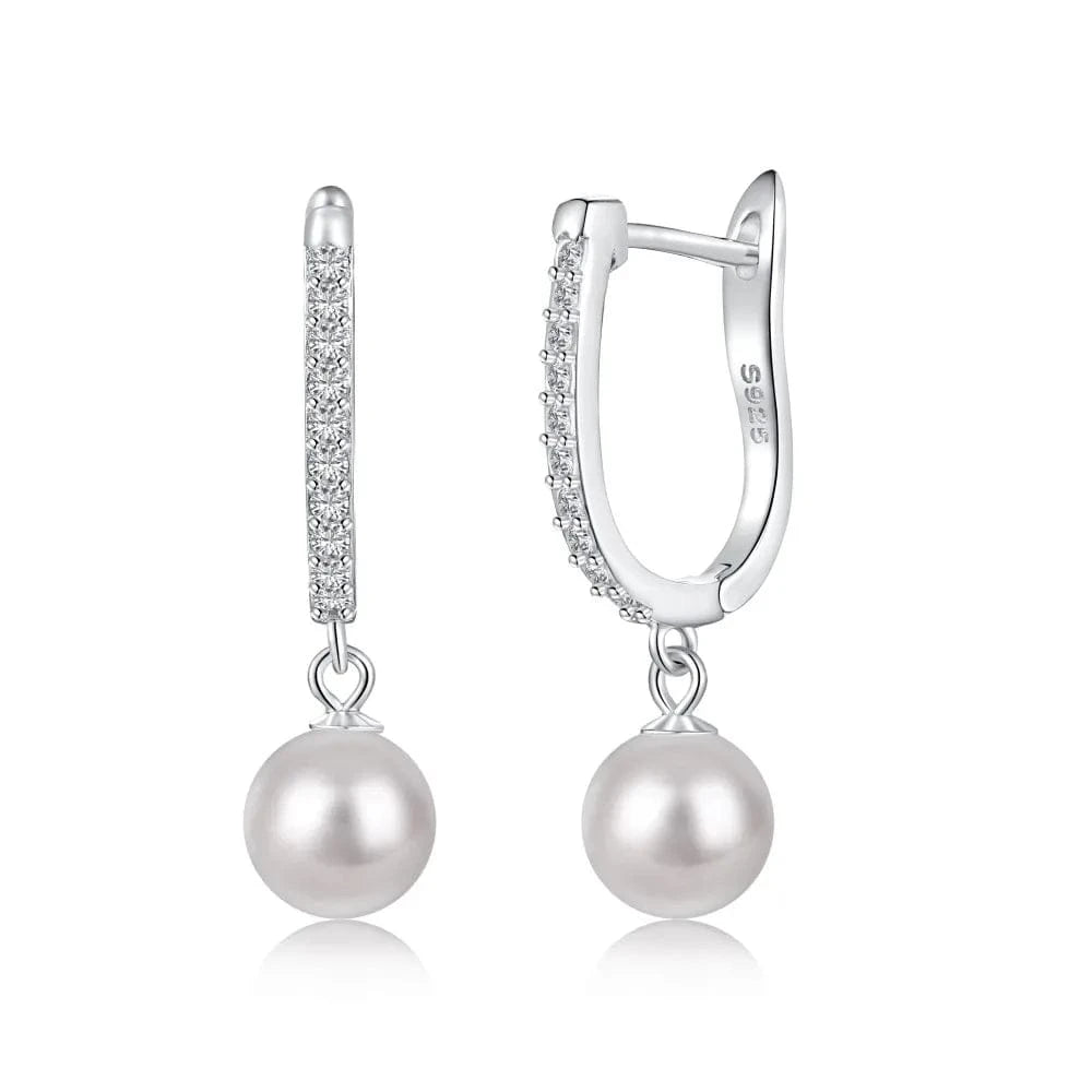 DY110236-S-W-WH Dylam Design Fine Jewelry S925 Silver Rhodium Plated Hypoallergenic 5A Cubic Zirconia Shell Pearl Dangle Earrings for Women