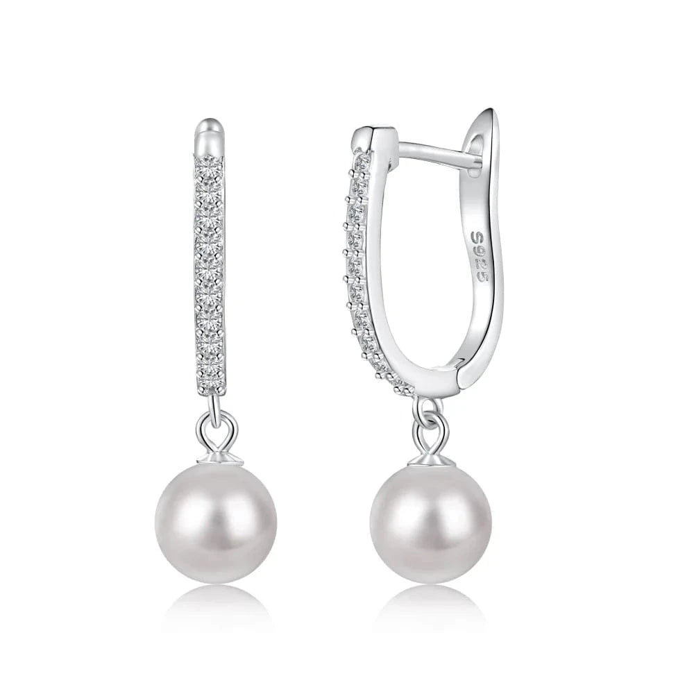 DY110236-S-W-WH Dylam Design Fine Jewelry S925 Silver Rhodium Plated Hypoallergenic 5A Cubic Zirconia Shell Pearl Dangle Earrings for Women