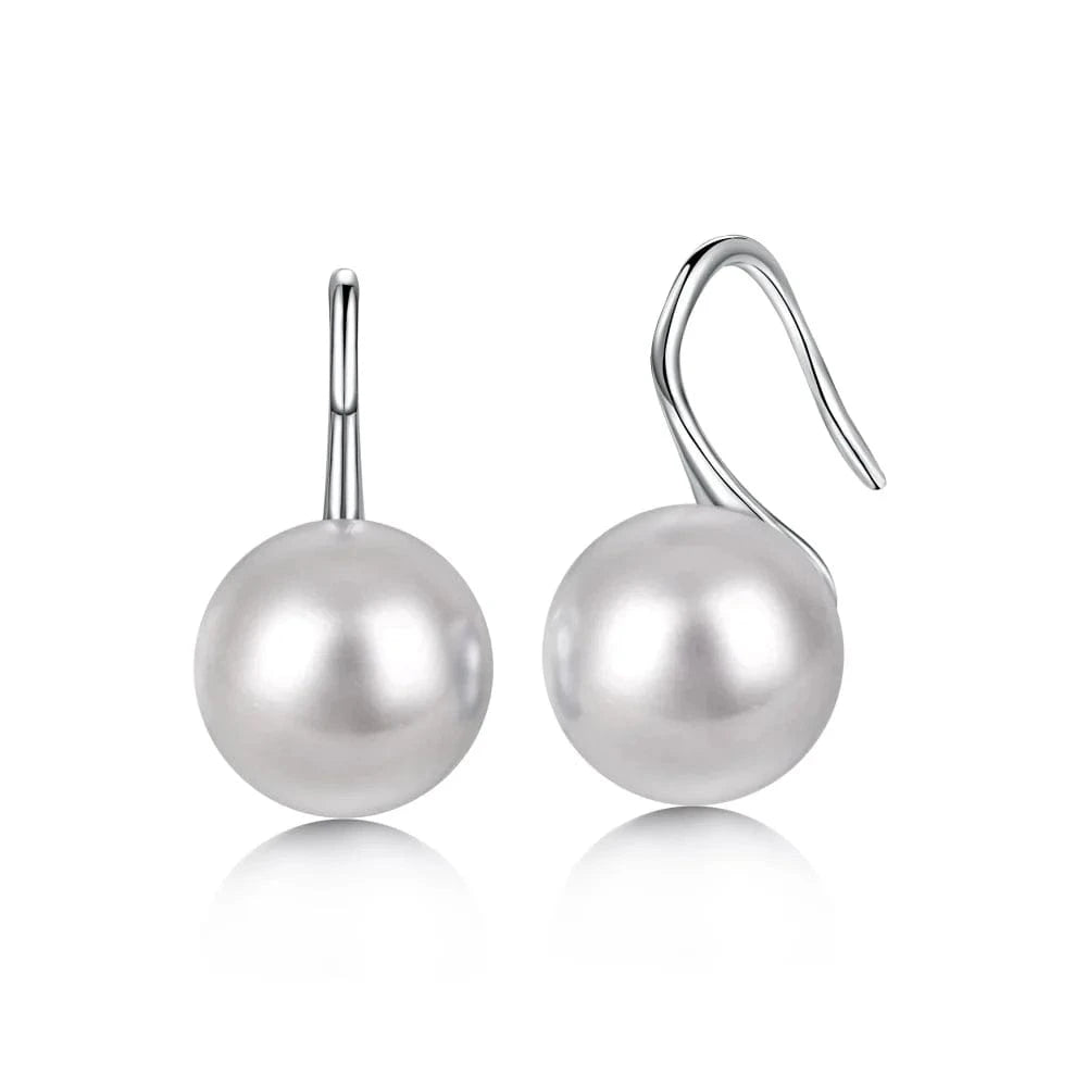 DY110248-S-W-WH Dylam Fine Jewelry 925 Sterling Silver Shell Pearl Earring Cz Cubic Zirconia Wholesale Drop Natural Pearl Huggies Earrings Women