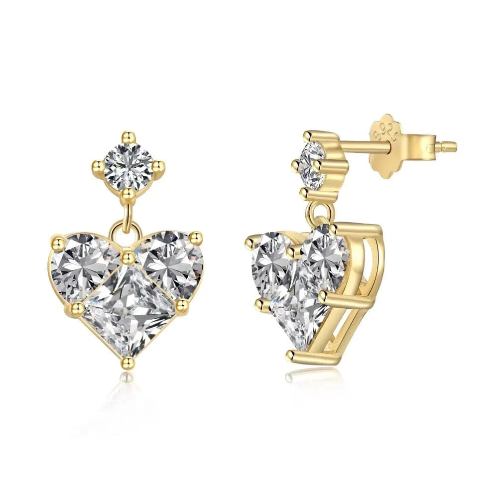 DY110259-S-G-WH Dylam Korean Style 18K Gold Pink Cz Cubic Zirconia Diamond Drop Earring S925 Silver Cute Pink Heart Stud Earrings Women Girls