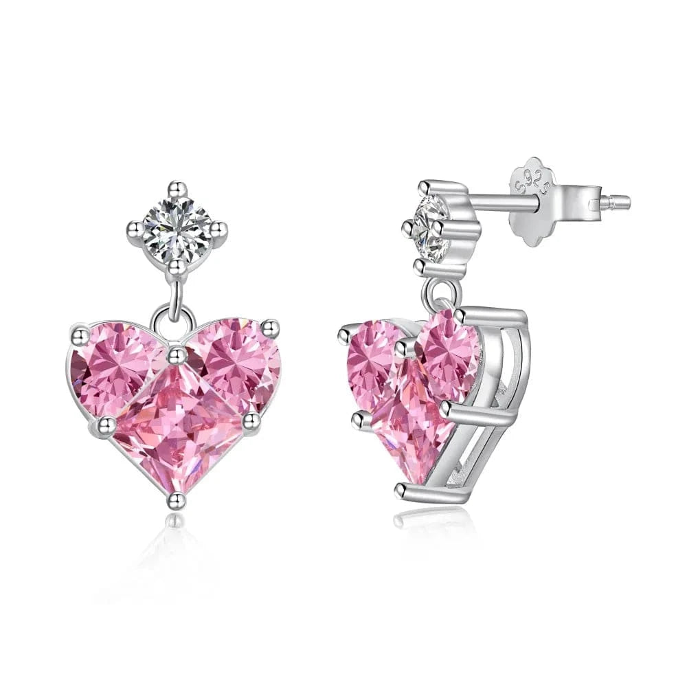 DY110259-S-W-BF Dylam Korean Style 18K Gold Pink Cz Cubic Zirconia Diamond Drop Earring S925 Silver Cute Pink Heart Stud Earrings Women Girls