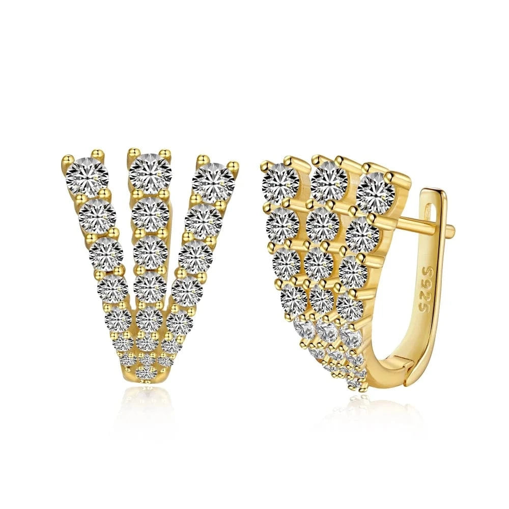 DY110267-S-G-WH Dylam 18K Gold Plated Triple Diamond Cz Cubic Zirconia Earring High Quality Huggie Hoop Silver 925 Sterlings Earrings For Women