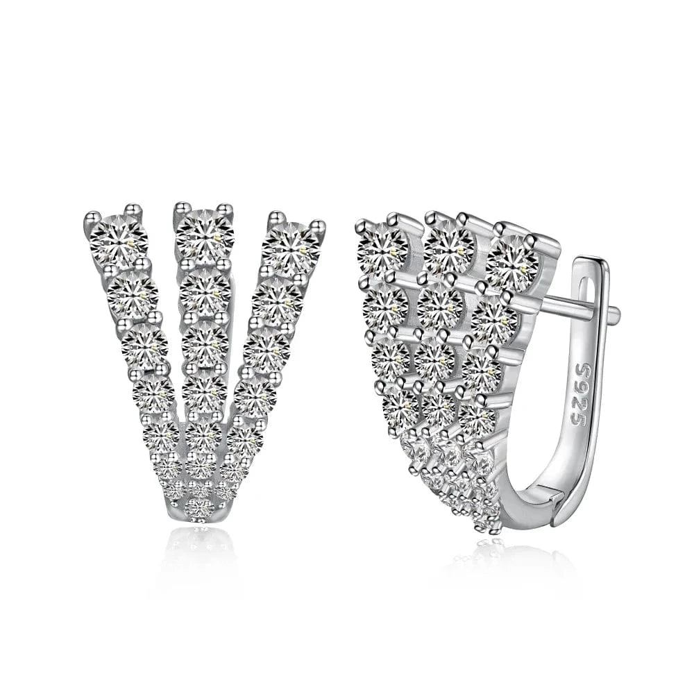DY110267-S-W-WH Dylam 18K Gold Plated Triple Diamond Cz Cubic Zirconia Earring High Quality Huggie Hoop Silver 925 Sterlings Earrings For Women