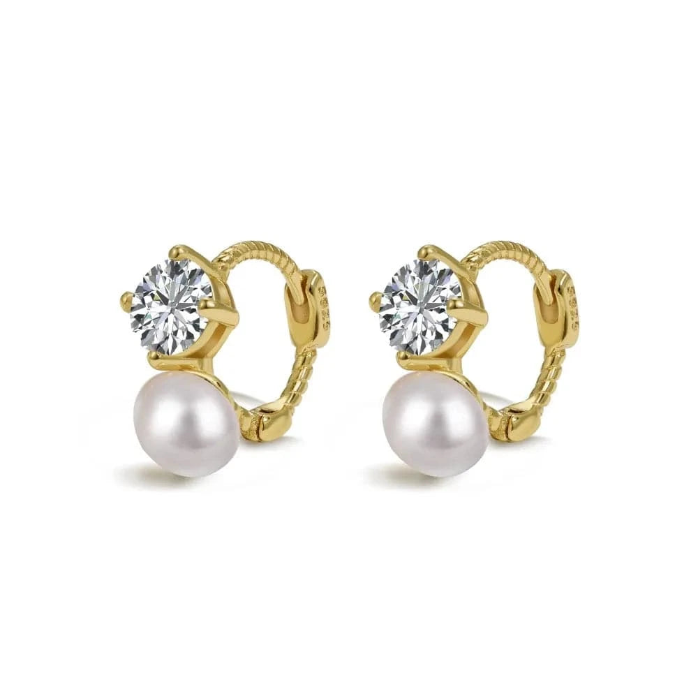 DY110270-S-G-WH Dylam Simple Design Cz Cubic Zirconia Jewelry 925 Sterling Silver Huggie Earring 18K Gold Plated Pearl Hoops Earrings Women
