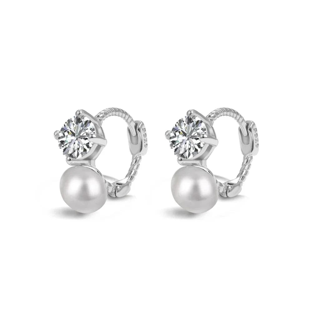 DY110270-S-S-WH Dylam Simple Design Cz Cubic Zirconia Jewelry 925 Sterling Silver Huggie Earring 18K Gold Plated Pearl Hoops Earrings Women
