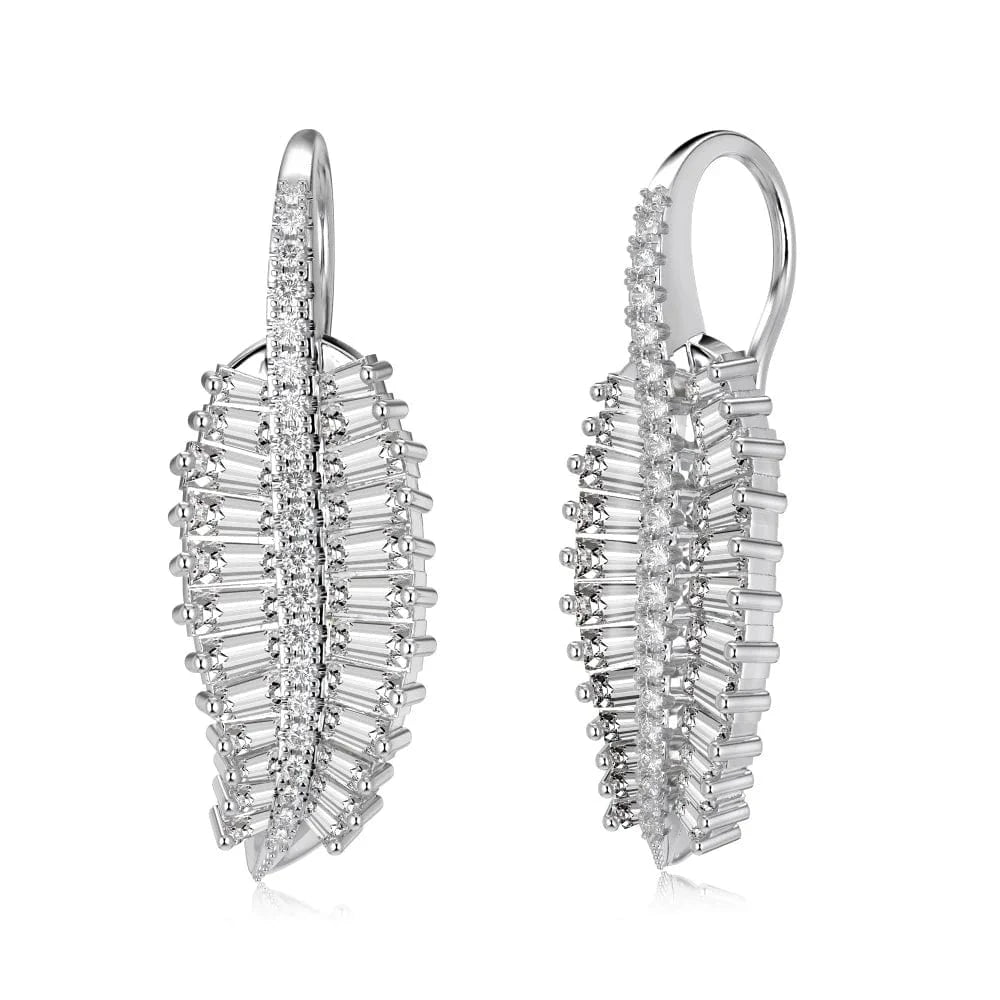 DY110274-S-W-WH Dylam High Quality Vintage Rectangle Cz Cubic Zirconia Hoop Earring Paved Sparking Bling Leaf Leaves Earrings Jewelry Women
