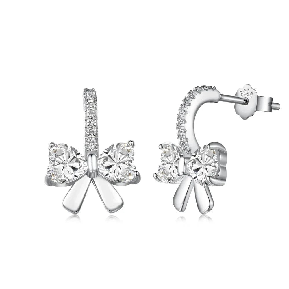 DY110286-S-W-WH Dylam Dainty Women Jewelry S925 Silver Rhodium 18K Gold Plated 5A Cubic Zirconia Sweetie Heart-Shaped Bow Stud Earrings