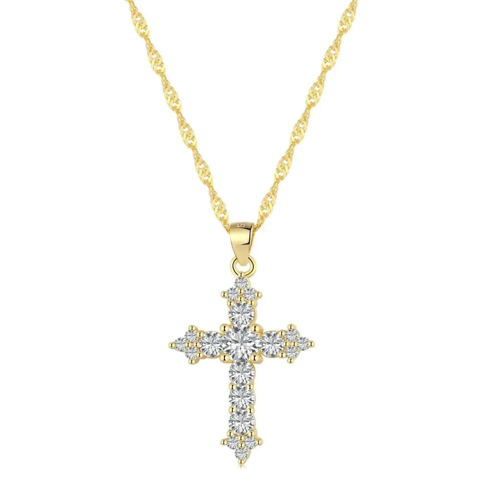 DY190103-S-G-WH Dylam Women Fine Jewelry 18K Gold Plated 925 Sterling Silver Cross Pendant Necklace with Infinite Elements Zirconia