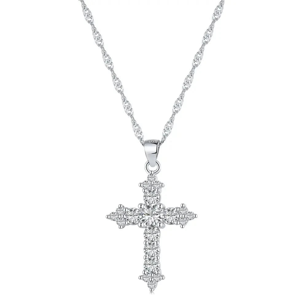 DY190103-S-W-WH Dylam Women Fine Jewelry 18K Gold Plated 925 Sterling Silver Cross Pendant Necklace with Infinite Elements Zirconia