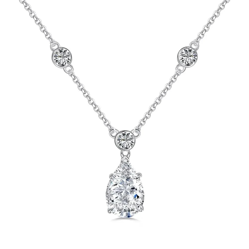 DY190431-S-W-WH Dylam Fine Wedding Party Bridal Jewelry 925 Sterling Silver Diamond Tear Pear Shape Pink Clear 8A Zirconia Pendant Necklace
