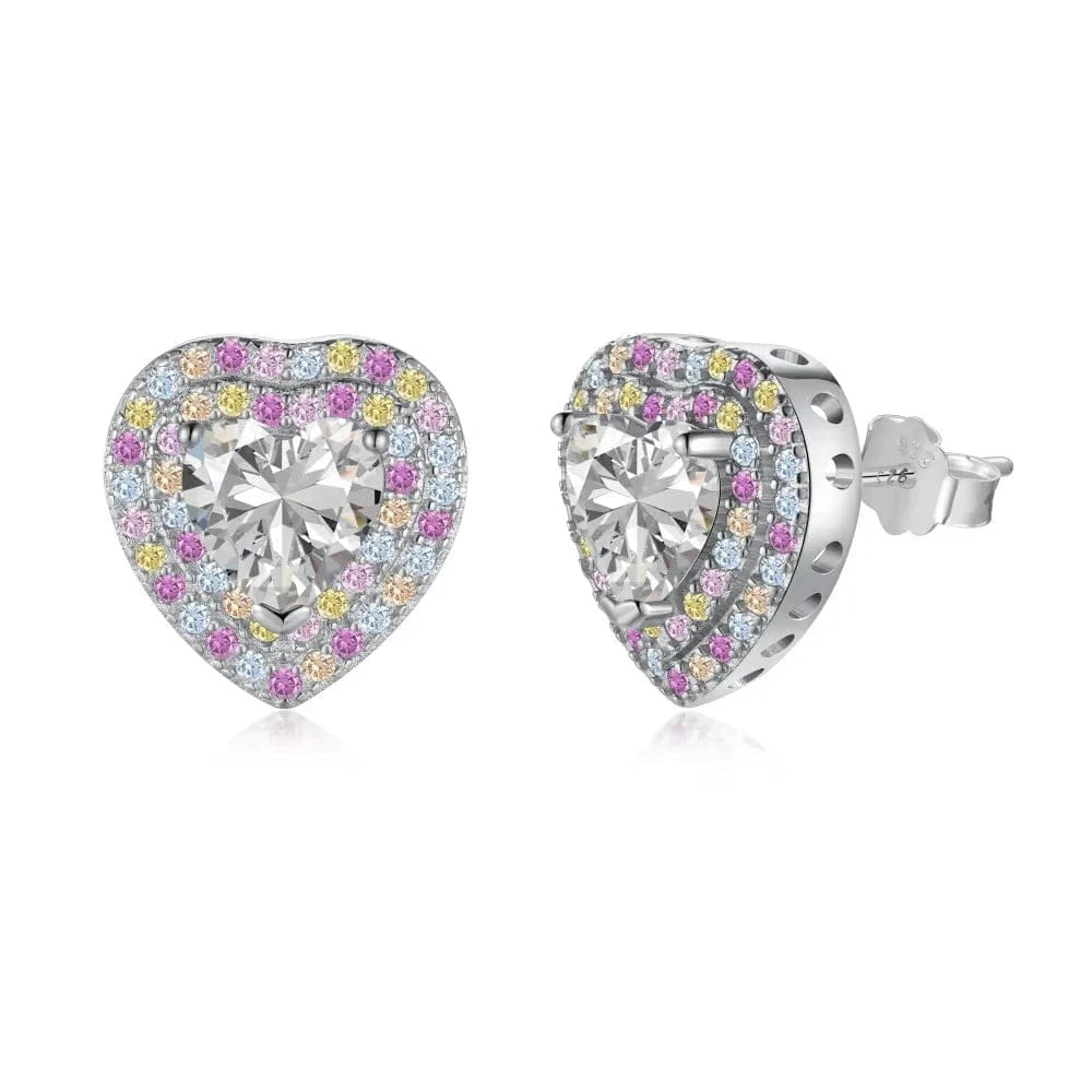 DY1D0280-S-W-WH Dylam Stylish Colorful Fine Jewelry Women Daily Wear Sterling Silver Rhodium Plated Eternity Zirconia Heart Shape Stud Earrings