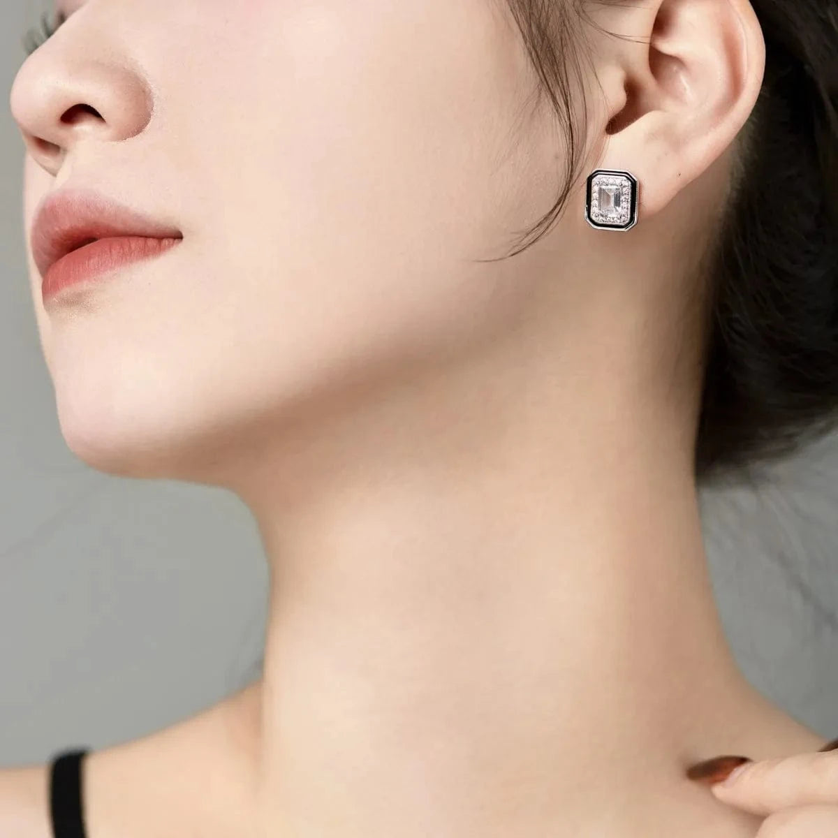 DY1D0308-S-W-WH Dylam Enamel Earring High Quality Square Cut Cz Zirconia Sterling Silver 925 Stud Earrings Women Jewelry Set Bulk Wholesale