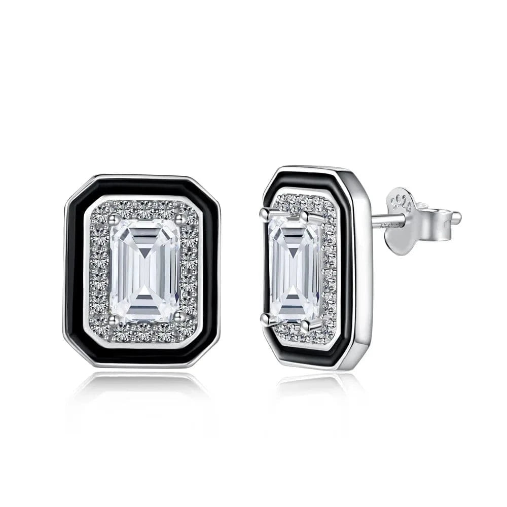DY1D0308-S-W-WH Dylam Enamel Earring High Quality Square Cut Cz Zirconia Sterling Silver 925 Stud Earrings Women Jewelry Set Bulk Wholesale