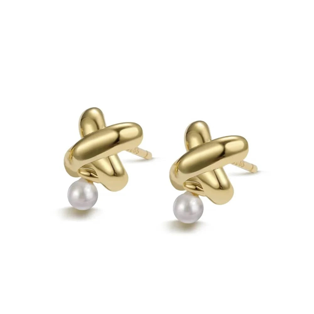 DY1D0312-S-G-WH Dylam Latest Jewelry S925 Sterling Silver Cross Shell Pearl Stud Earring 18K Gold Plated Cross Earrings Women Girl