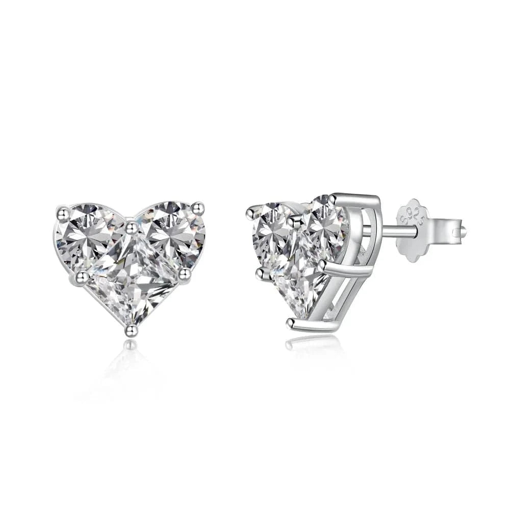 DY1D0319-S-W-WH Dylam Best 2024 Valentine Day Gift S925 Silver Rhodium 18K Gold Plated Clear Pink Sparkle 5A Cubic Zirconia Heart Stud Earrings