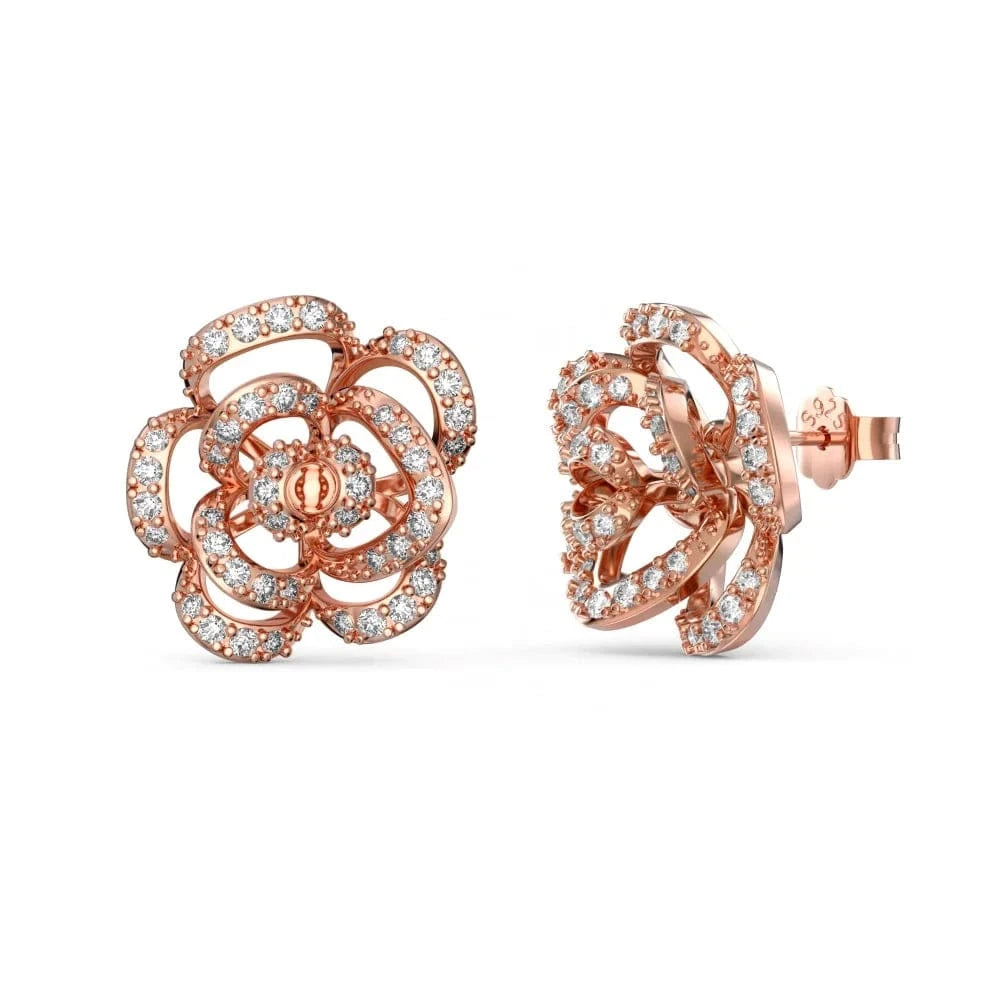 DY1D0325-S-R-WH Dylam Dropshipping S925 Silver Rose Flower Earring 18K Gold Plated Jewelry Cubic Zirconia Stud Earrings Women Party Or Wedding