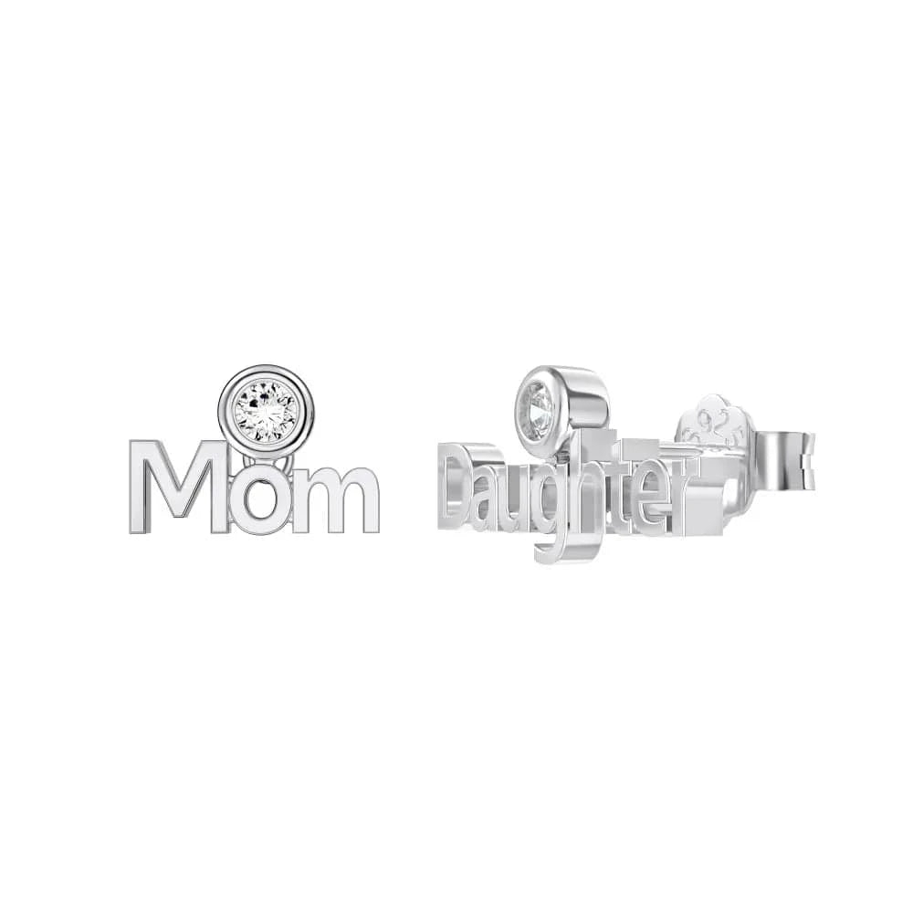 DY1D0376-S-W-WH Dylam Individuality Jewelry Mother's Day Gifts Hypoallergenic S925 Silver Rhodium Mom and Daughter Letter Alphabet Stud Earrings