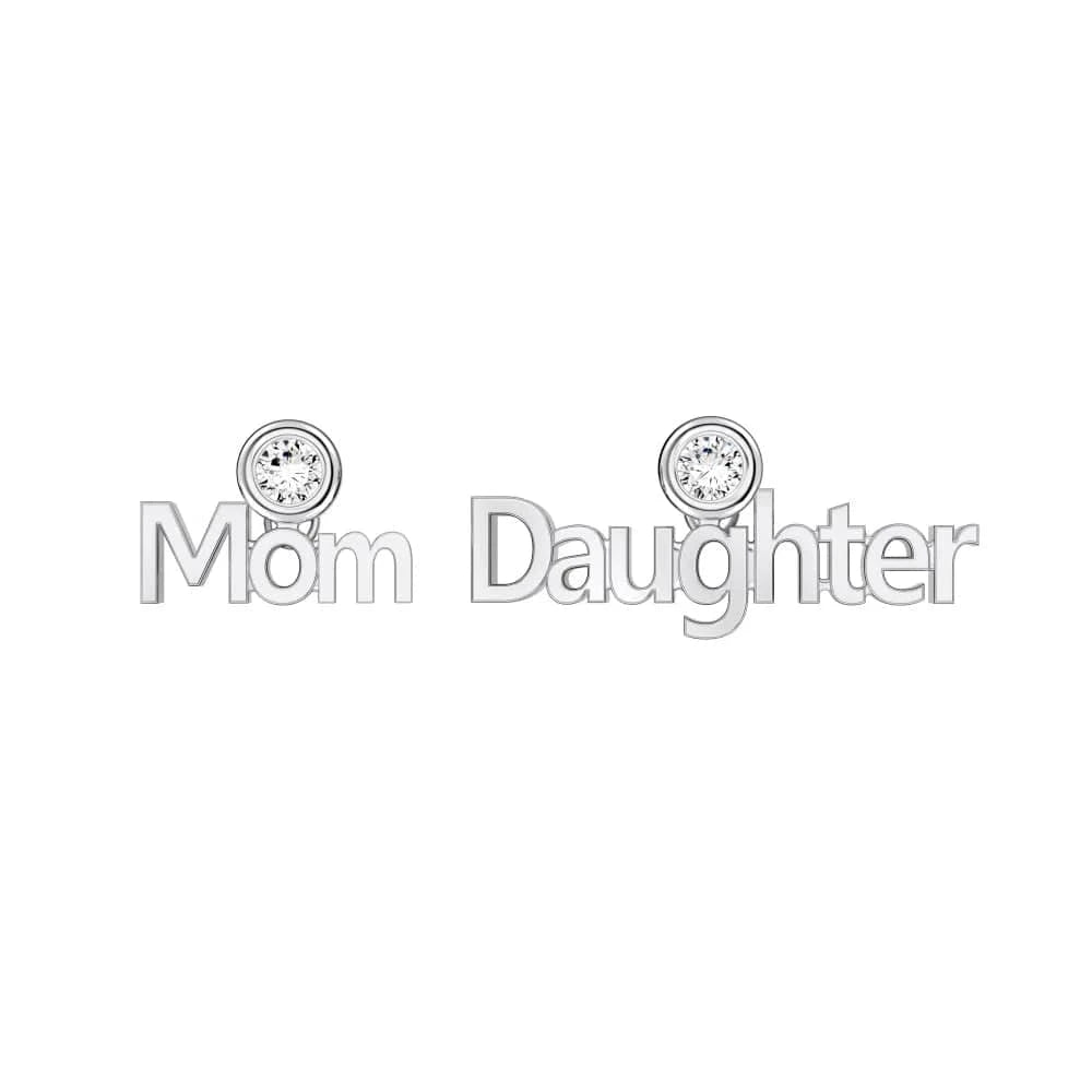 DY1D0376-S-W-WH Dylam Individuality Jewelry Mother's Day Gifts Hypoallergenic S925 Silver Rhodium Mom and Daughter Letter Alphabet Stud Earrings