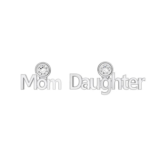 DY1D0376-S-W-WH Dylam Individuality Jewelry Mother's Day Gifts Hypoallergenic S925 Silver Rhodium Mom and Daughter Letter Alphabet Stud Earrings