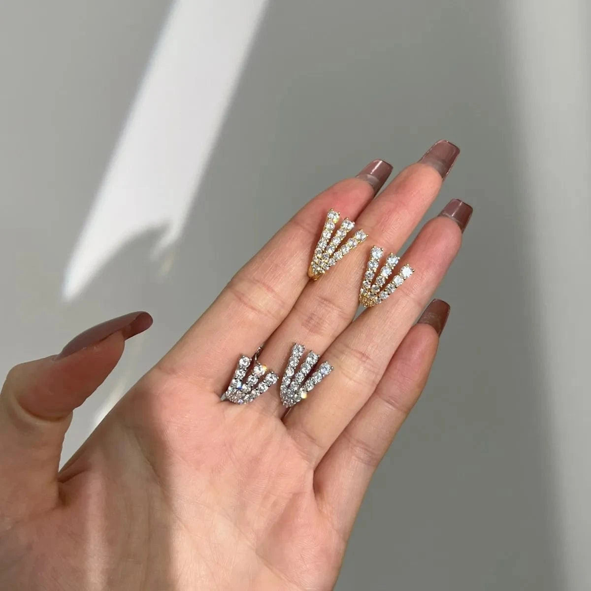 Dylam 18K Gold Plated Triple Diamond Cz Cubic Zirconia Earring High Quality Huggie Hoop Silver 925 Sterlings Earrings For Women