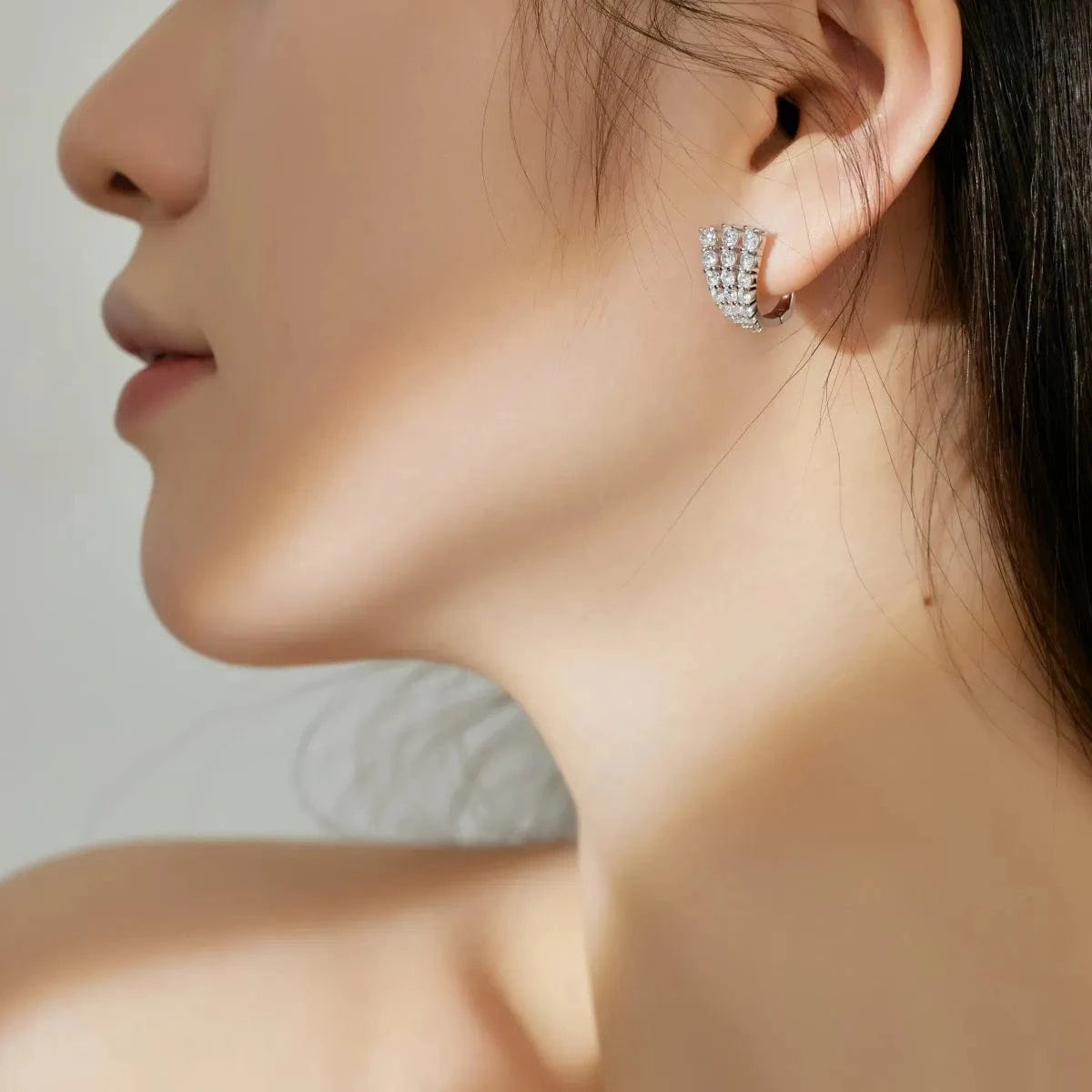 Dylam 18K Gold Plated Triple Diamond Cz Cubic Zirconia Earring High Quality Huggie Hoop Silver 925 Sterlings Earrings For Women